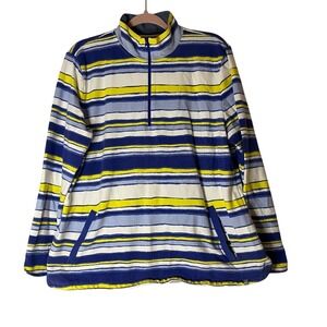 T‎ by Talbots Womens XL Blue Yellow Striped Quarter Zip Pullover Top